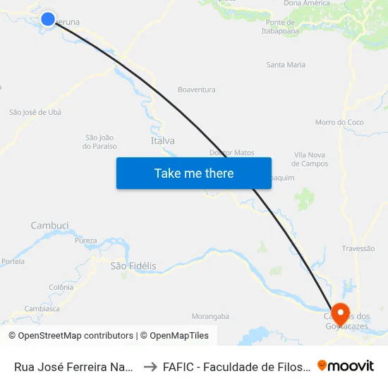 Rua José Ferreira Nascimento, 280 to FAFIC - Faculdade de Filosofia de Campos map