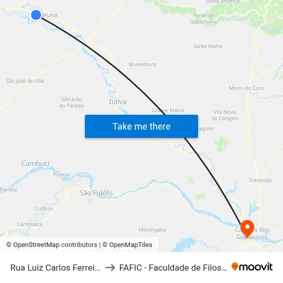 Rua Luiz Carlos Ferreira Tirado, 383 to FAFIC - Faculdade de Filosofia de Campos map