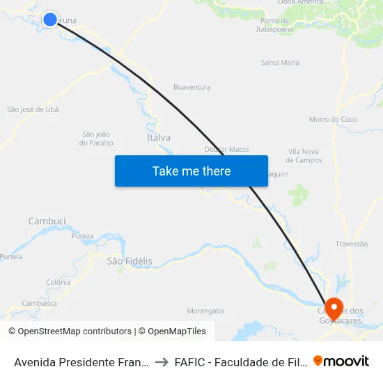 Avenida Presidente Franklin Roosevelt, 650 to FAFIC - Faculdade de Filosofia de Campos map