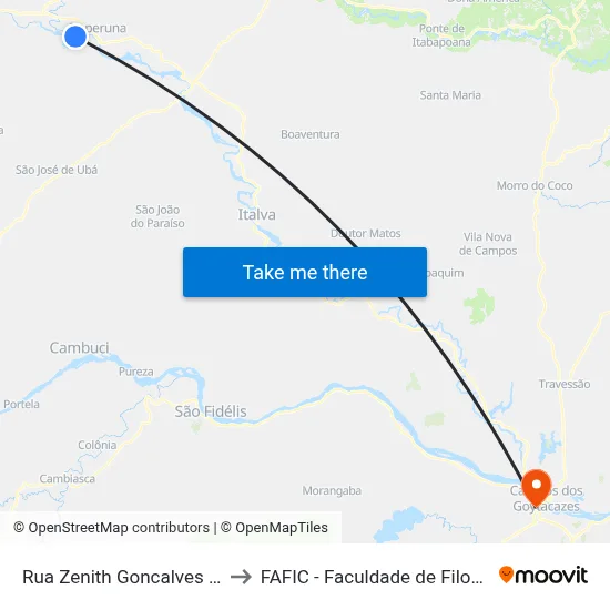 Rua Zenith Goncalves De Oliveira, 48 to FAFIC - Faculdade de Filosofia de Campos map