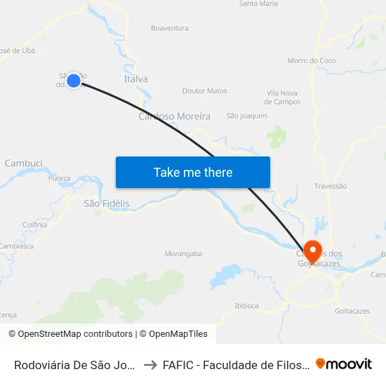 Rodoviária De São João Do Paraíso to FAFIC - Faculdade de Filosofia de Campos map