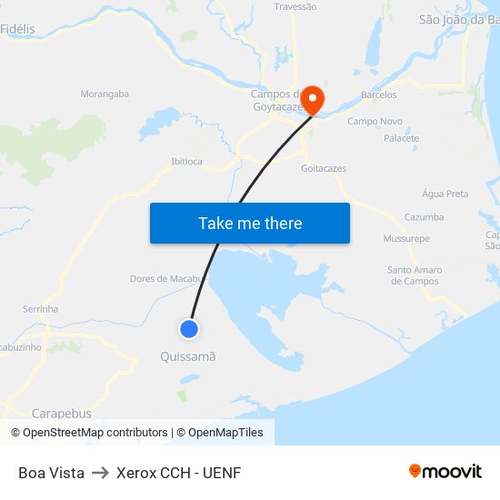 Boa Vista to Xerox CCH - UENF map