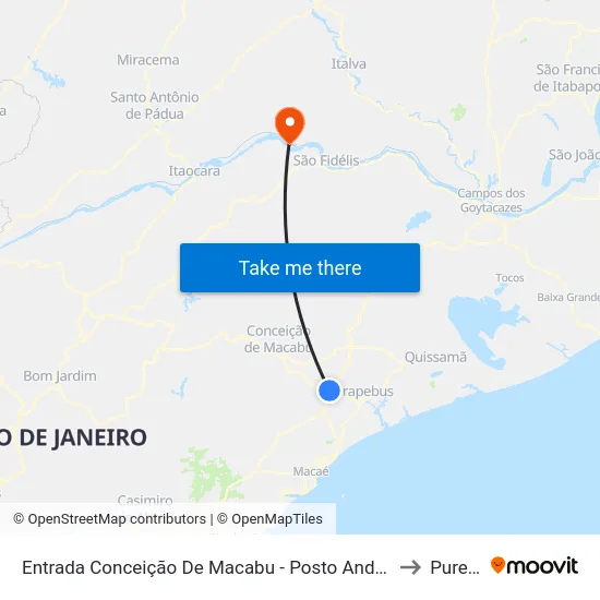 Entrada Conceição De Macabu - Posto Andorinha to Pureza map