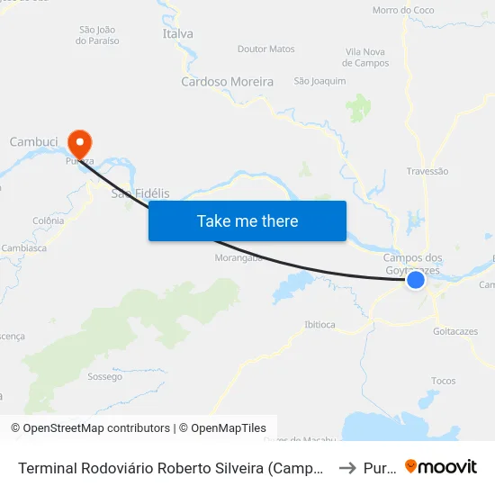 Terminal Rodoviário Roberto Silveira (Campos Dos Goytacazes) to Pureza map
