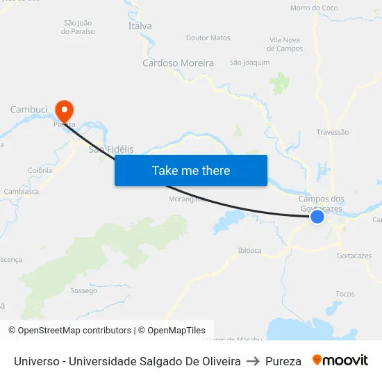 Universo - Universidade Salgado De Oliveira to Pureza map