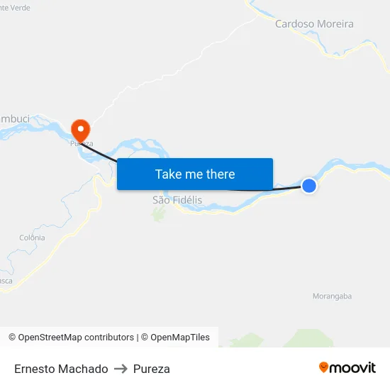 Ernesto Machado to Pureza map