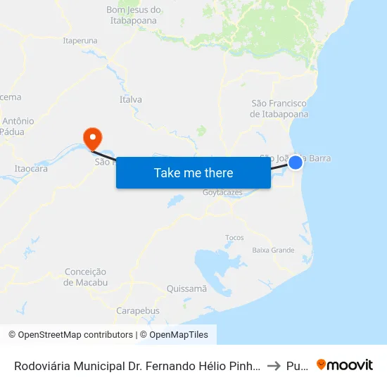 Rodoviária  Municipal Dr. Fernando Hélio Pinheiro (São João Da Barra) to Pureza map