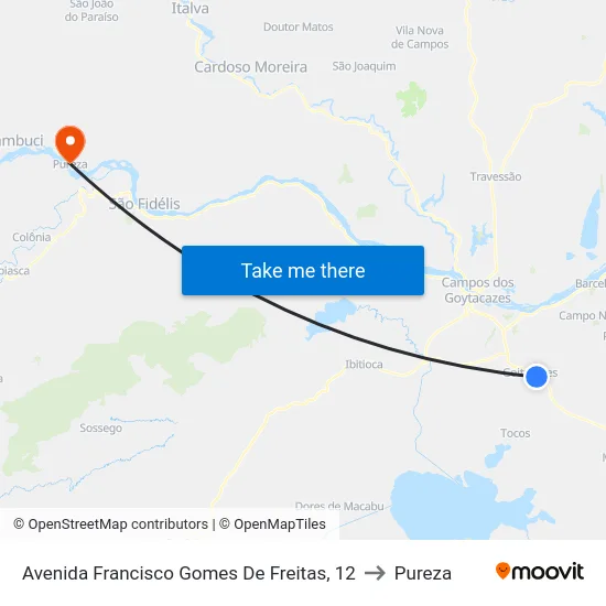 Avenida Francisco Gomes De Freitas, 12 to Pureza map