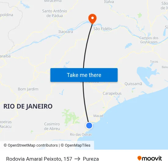 Rodovia Amaral Peixoto, 157 to Pureza map