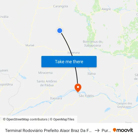 Terminal Rodoviário Prefeito Alaor Braz Da Fonseca (Porciúncula) to Pureza map