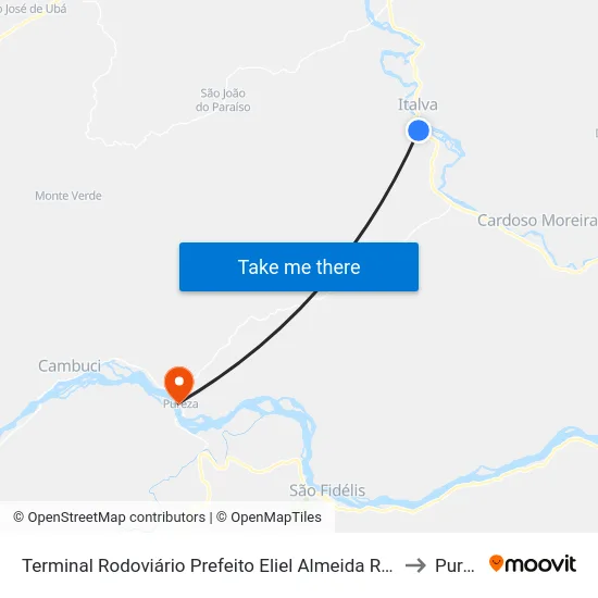 Terminal Rodoviário Prefeito Eliel Almeida Ribeiro (Italva) to Pureza map