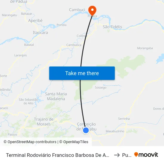 Terminal Rodoviário Francisco Barbosa De Andrade (Conceição De Macabu) to Pureza map