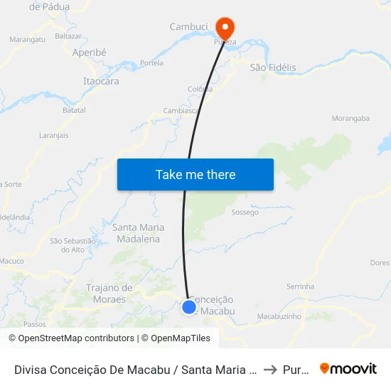 Divisa Conceição De Macabu / Santa Maria Madalena to Pureza map