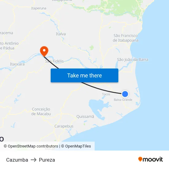 Cazumba to Pureza map