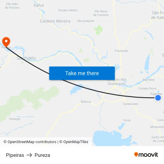 Pipeiras to Pureza map