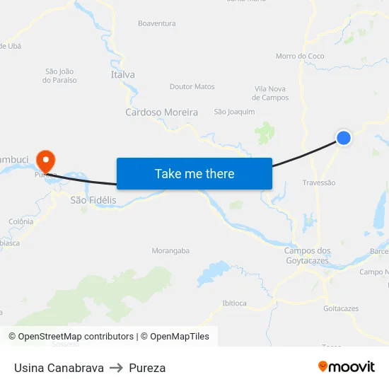 Usina Canabrava to Pureza map