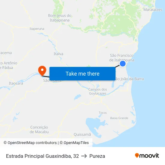 Estrada Principal Guaxindiba, 32 to Pureza map