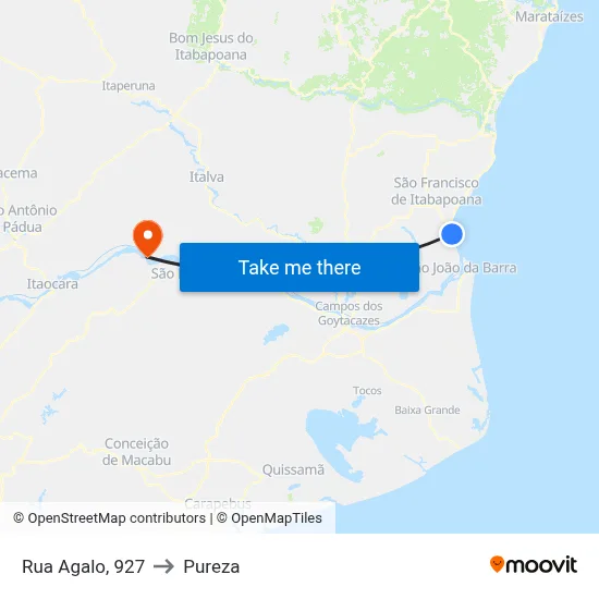 Rua Agalo, 927 to Pureza map