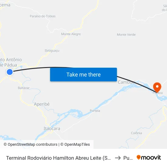 Terminal Rodoviário Hamilton Abreu Leite (Santo Antônio De Pádua) to Pureza map