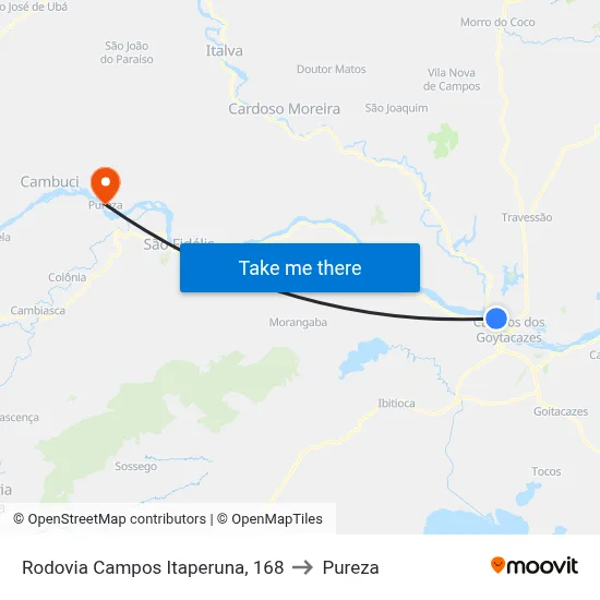 Rodovia Campos Itaperuna, 168 to Pureza map