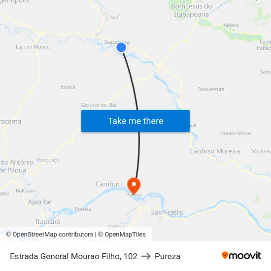 Estrada General Mourao Filho, 102 to Pureza map