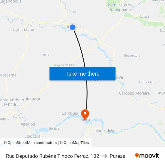 Rua Deputado Rubéns Tinoco Ferraz, 102 to Pureza map
