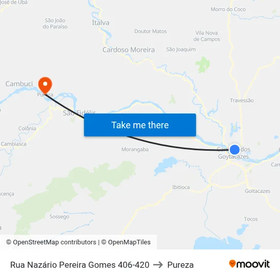 Rua Nazário Pereira Gomes 406-420 to Pureza map