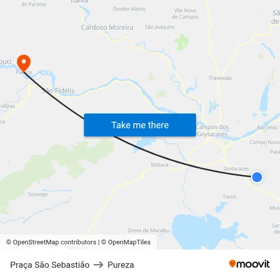 Praça São Sebastião to Pureza map