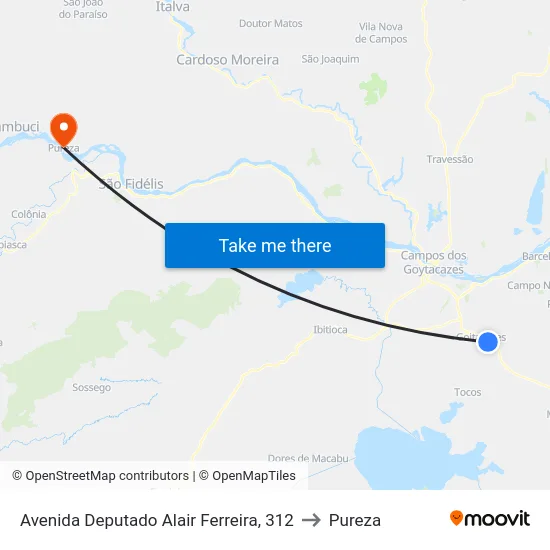 Avenida Deputado Alair Ferreira, 312 to Pureza map