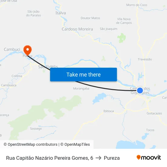 Rua Capitão Nazário Pereira Gomes, 6 to Pureza map