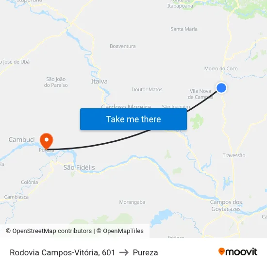 Rodovia Campos-Vitória, 601 to Pureza map