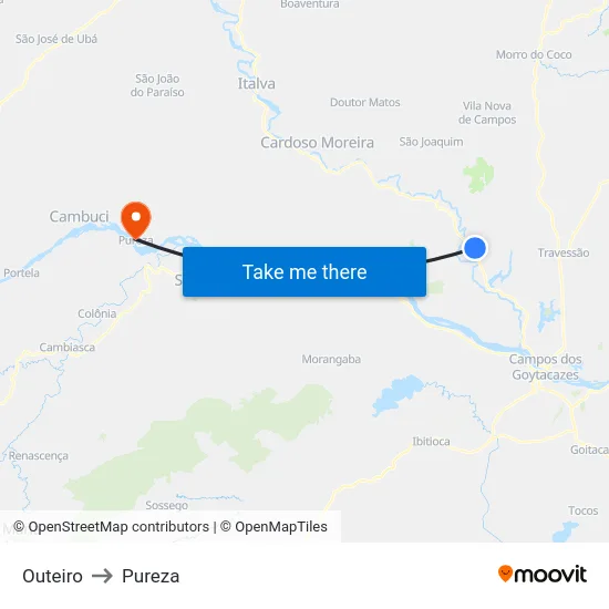 Outeiro to Pureza map