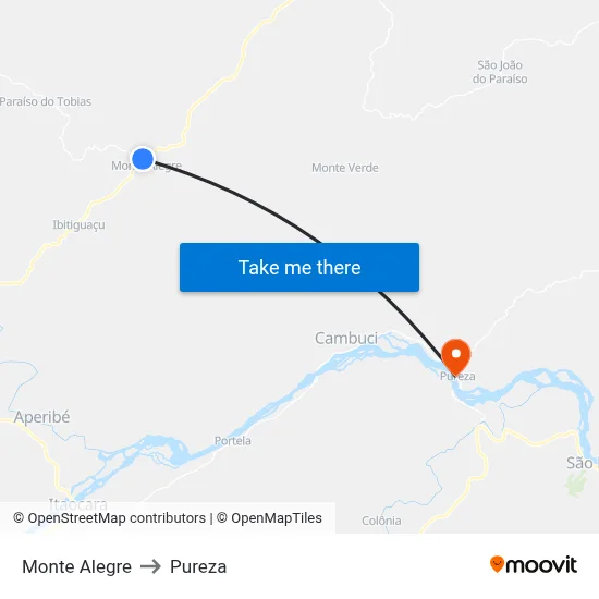 Monte Alegre to Pureza map