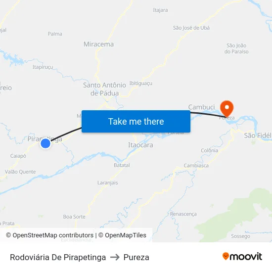 Rodoviária De Pirapetinga to Pureza map