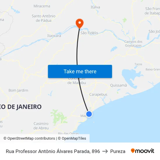 Rua Professor Antônio Álvares Parada, 896 to Pureza map