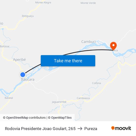 Rodovia Presidente Joao Goulart, 265 to Pureza map