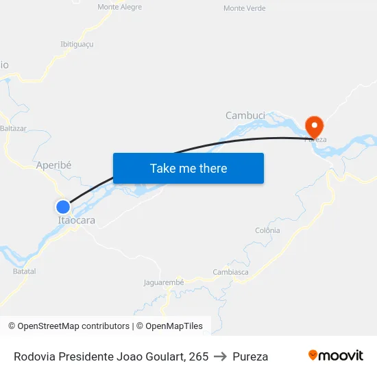 Rodovia Presidente Joao Goulart, 265 to Pureza map