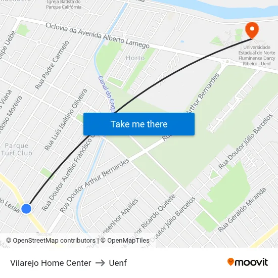 Vilarejo Home Center to Uenf map