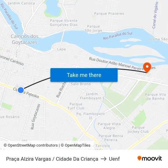 Praça Alzira Vargas / Cidade Da Criança to Uenf map
