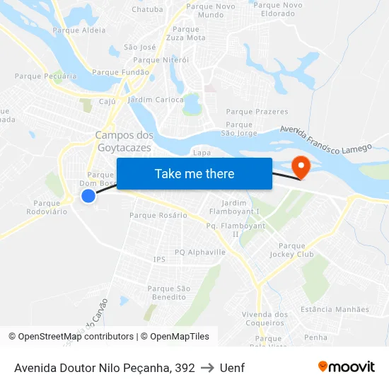 Avenida Doutor Nilo Peçanha, 392 to Uenf map