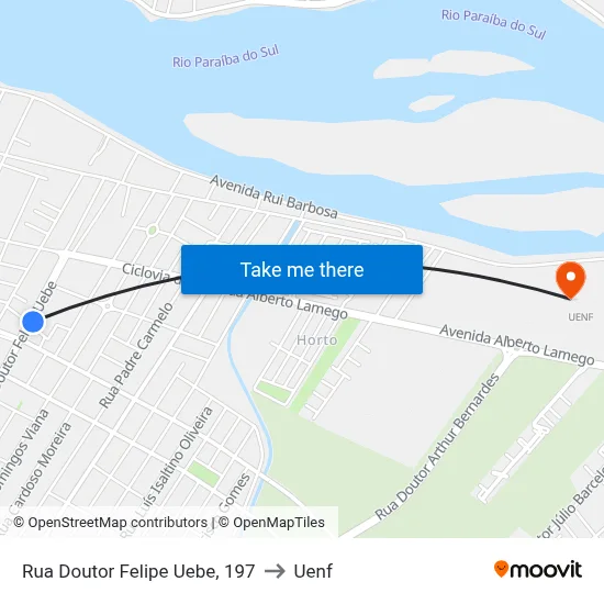 Rua Doutor Felipe Uebe, 197 to Uenf map