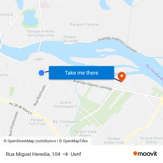 Rua Miguel Heredia, 104 to Uenf map