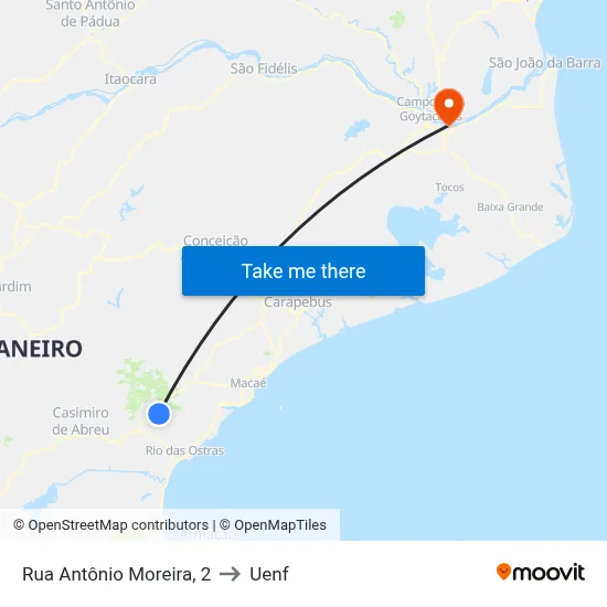 Rua Antônio Moreira, 2 to Uenf map