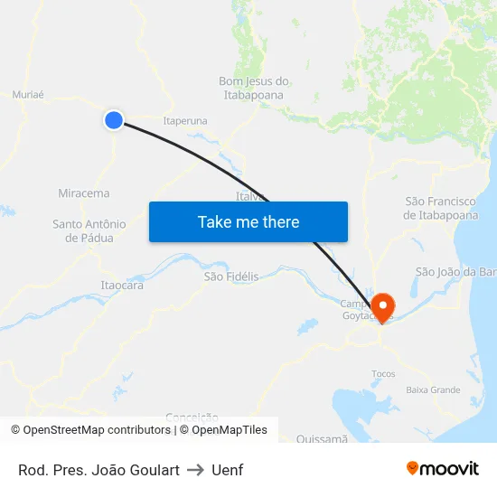 Rod. Pres. João Goulart to Uenf map