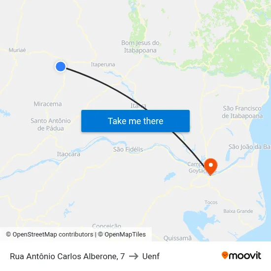 Rua Antônio Carlos Alberone, 7 to Uenf map