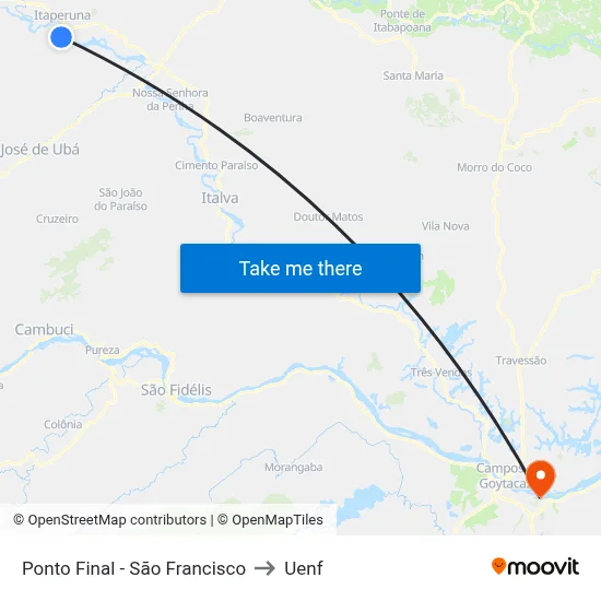 Ponto Final - São Francisco to Uenf map