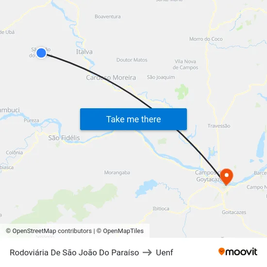 Rodoviária De São João Do Paraíso to Uenf map