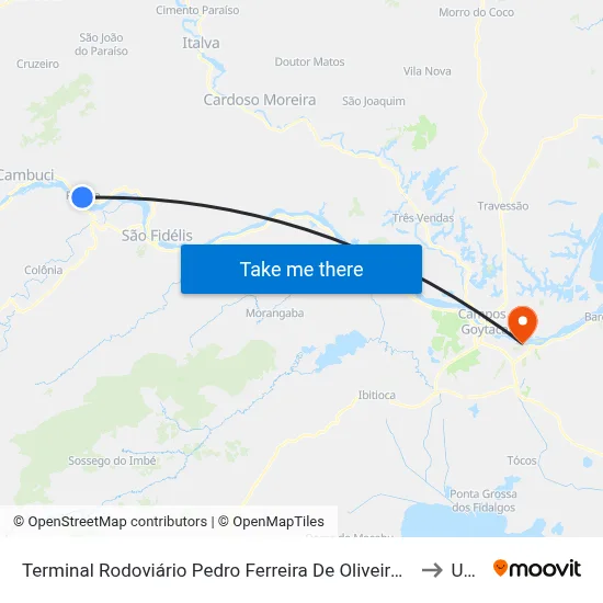 Terminal Rodoviário Pedro Ferreira De Oliveira (Pureza) to Uenf map