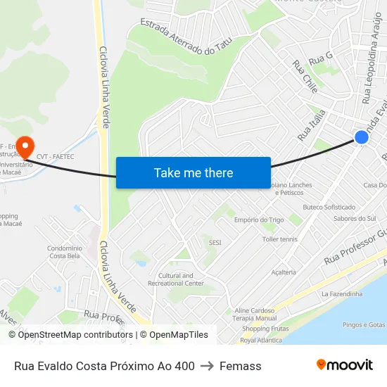 Rua Evaldo Costa Próximo Ao 400 to Femass map
