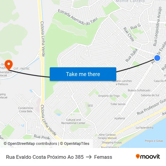 Rua Evaldo Costa Próximo Ao 385 to Femass map
